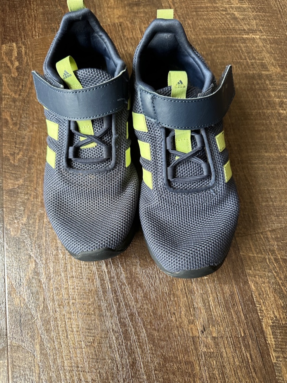 adidas Kids Navy and Lime Green Velcro Sneakers